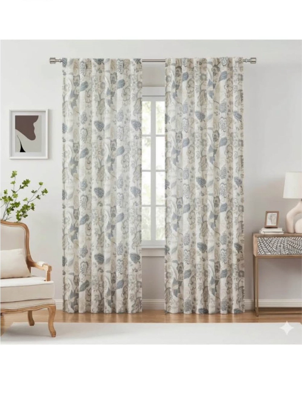 Kayne Studio Backtab Rod Pocket Jacobean Floral Semi Sheer Curtains 84”